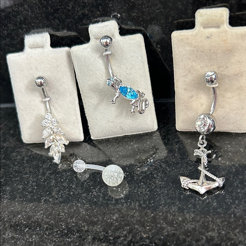 Silver and Blue Belly Button Ring Set - image 1